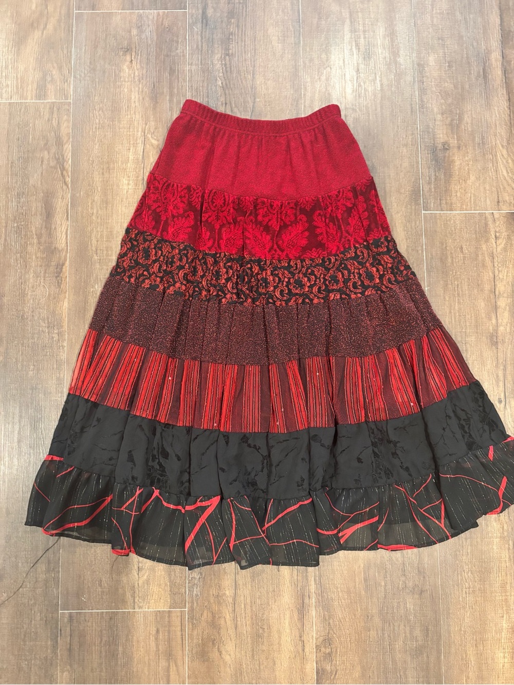 Y2K Coldwater Creek Size S  Layered Red & Black ,Maxi Whimsy Goth, pirate Skirt